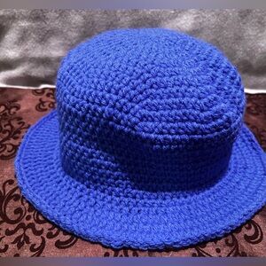 Hand crochet bucket hat blue